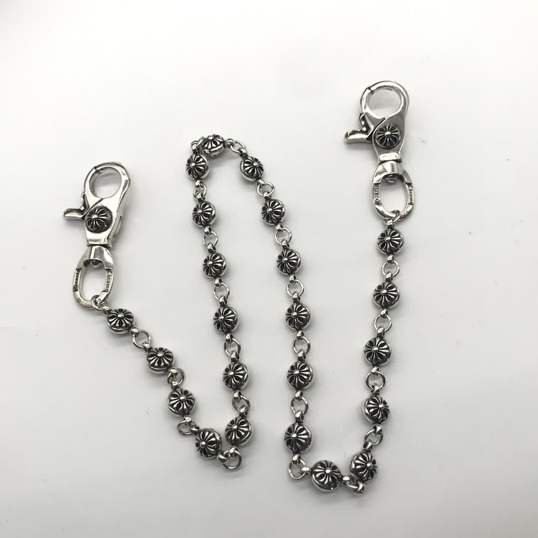 Chrome Hearts Silver Keychain with Beads and Lobster Clasp